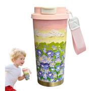 Travel Coffee Cup - Thermal Coffee Cup | 500ml Travel Côffee Mug | Flower Pattern Double Drink Modes Water Bottle with Lanyard and Lid Leak-Proof Cups for Hot or Cold Beverages Camping Party Workplace
