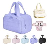 Travel Cosmetic Bag,Large Capacity Wide-Open Travel Cosmetic Bag with 4 Compartments and Handle,Lightweight Waterproof Portable Pouch Open Flat Toiletry Bags (purple)