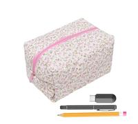Travel Cosmetic Bag, Soft Cotton Portable Cosmetic, Quilted Zipper Pouch with Plaid Lining, Travel Supplies Organizer for Eyeliner, Face Creams, and Lipsticks, rosa, Se référer au descriptif,