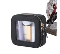 Travel Cosmetic Organizer, impermeabile Makeup Case, 5,04 x 4,92 in Portable Storage Bag, Autentico PU Leather, chiusura lampo per viaggi, casa, campeggio, Nero , Se référer au descriptif,