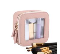 Travel Cosmetic Organizer, Waterproof Makeup Case, 5.04x4.92in Portable Storage Bag, Authentic Pu Leather, Zippered Closure for Traveling, Home, Camping