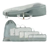 TRAVEL DUDE Organizer Valigia con Compressione - Packing Cubes Salvaspazio da Viaggio, Set Organizer per Valigia e Zaino, Divisori Valigia, Sacchetti da Viaggio per Abiti (Blu Acciaio, Set di 7)