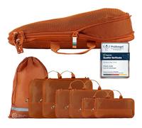TRAVEL DUDE Organizer Valigia con Compressione - Packing Cubes Salvaspazio da Viaggio, Set Organizer per Valigia e Zaino, Divisori Valigia, Sacchetti da Viaggio per Abiti (Arancione, Set di 7)