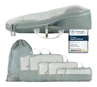 TRAVEL DUDE Organizer Valigie | Cubi con Compressione | da Bottiglie di Plastica Riciclate | Set da Viaggio per zaini o bagagli a mano | Organizer Valigia | Travel Organizer (Blu Acciaio, Set di 7)