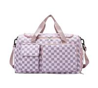 Travel Duffle Bag, Large Zippered Storage Pouch, Multipurpose Waterproof Plaid Gear Bag with Shoe Compartment, Ideal for Gym, Yoga, Swimming, Basketball, and Soccer Activities