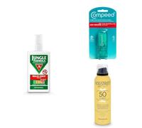 Travel Essentials - Kit Viaggio con Crema Solare Angstrom Spray Trasparente SPF 50+, Repellente Antizanzare Jungle Formula Molto Forte e Stick Anti Vesciche Compeed