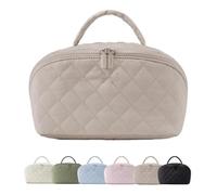 Travel-Friendly Puffy Makeup Bag, Wide Open, Padded & Spacious(Light Brown)