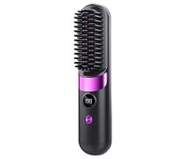 Travel Hair Straightener - Electric Brush For Smooth Hair | Compact Rechargeable Device With Adjustable Heat Levels & Safety Auto Off Function For College Dorms Home Trips Vacations Women Teens Adults