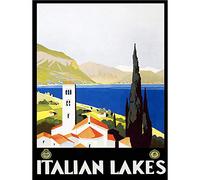 Travel Italian Lakes Mountain Church Italy Vintage Art Print Poster Wall Decor 12X16 Inch Viaggio italiano Lago Montagna Chiesa Italia Vintage ▾ Manifesto Parete