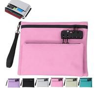 Travel Lock Bag, Money Bag with Lock and Zipper, Valuable Storage, Double Layer Anti-Theft Cash Certificates Organizer(Pink)