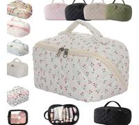 Travel Makeup Bag for Woman Lay Flat Makeup Wide Open Toiletry Bag Lay-Flat Cosmetic Water-Resistant Toiletries Brush Make up Bags Puffy Padded Organizer Brush Compartment Handle Case(Multi-c5)