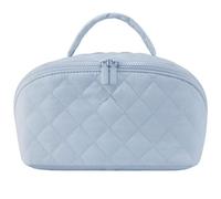 Travel Makeup Bag For Woman, Water-Resistant Wide Open Expandable Lay Flat Makeup Bag, With Handle Brush Compartment For Travel Daily Use (Blue)