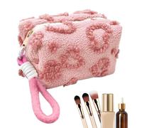 Travel Makeup Bag, Heart Design Plush Toiletry Pouch, Large-Capacity Brush Organizer for Storage, Daily Commuting, and Weekend Trips, 7,09 x 3,54 pollici