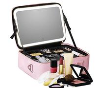 Travel Makeup Bag, Makeup Bag with and Lights, PU Leather Cosmetic Travel Cases, Cosmetic Bag for Makeup Brushes, Toiletries, and Accessories, Cosmetic Travel Case Organizer with Compartments