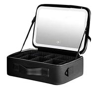Travel Makeup Bag, Makeup Bag with and Lights, PU Leather Cosmetic Travel Cases, Cosmetic Bag for Makeup Brushes, Toiletries, and Accessories, Cosmetic Travel Case Organizer with Compartments