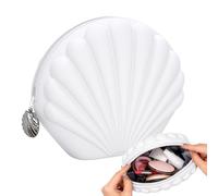 Travel Makeup Bag | Shell Design Zipper Closure Organizer - Extra-Wide Opening Silicone Cosmetic Bag | for Women Girls Toiletry Vanity Cards Mirror Jewelry Storage