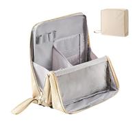 Travel Makeup Bag - Vertical Standing Design & Space Saving Pouch, impermeabile esterno + interno Divider | Reinforced Nylon Construction - for Cosmetics & Stationery, Crema colorata, Se référer au
