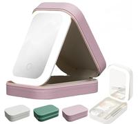 Travel Makeup Bag with LED Lighted Make up Case,Integrated Makeup Storage Box with Light-Filling Mirror, Portable Cosmetics Case, Led Light Makeup Storage Box(Pink)