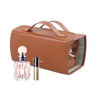 Travel Makeup Brush Holder | PU Leather Toiletry Bag with Clear Removable Compartments | Cosmetic Bag for Lipstick, Lip Gloss & Toiletries | Portable Makeup Organizer, marrone, Se référer au