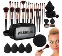 Travel Makeup Brush Set, 47-Piece Professional Makeup Brushes with Storage Case, Face Blenders, Eye Sponges, Powder Puff Kit for Women and Girls, Portable Cosmetic Tools