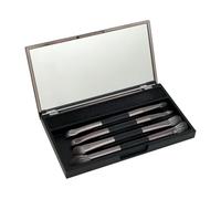 Travel Makeup Brush Set with Case, 4 X Double Ended Professional Makeup Brushes for Face Eyes and Lips, Compact Portable Cosmetic Tools for Women, Ideal for Business Trips, Vacations, Dorms
