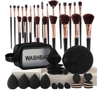 Travel Makeup Brush Sets, Set of 47 Cosmetic Brushes with Case, Professional Face Blenders, Eye Makeup Sponges, Powder Puff, Ideal for Women, Girls, Beauty Needs