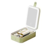 Travel Makeup Mirror with Light, Led Cosmetic Organizer, Crocodile Texture Storage Case, 8.27x5.59x2.17 inches Large-Capacity Travel Vanity with Built-In Lights for Women