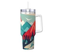 Travel Mountain Scenery Print - Fiaschetta per bevande calde e fredde, 1184 ml, con manico e cannuccia, perfetta per viaggi, sport, ufficio