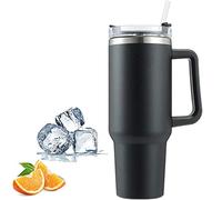 Travel Mug with Handle, Stanley Cup with Straw and Handle, Stainless Steel Coffee Mug with Lid Coffee Mug, Leak Proof Vacuum Insulated Water Bottle for Hot Iced Drink (Black)