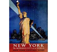 Travel New York Statue Liberty Manhattan Railway USA Vintage Art Print Poster Wall Decor 12X16 Inch