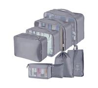 Travel Packing Cubes, Multifunction 8pcs/set Luggage Organiser Waterproof Compression Suitcase Essential Bag, Dark Gray