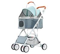 Travel Pet Dog Stroller for Medium Small Dogs Cats, Pet Stroller Foldable 4 Wheel Cat Dog Cart Strollers with Detachable Carrier, Breathable Pet Nest Seat Loading 20kg(Blue)