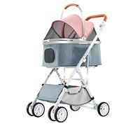 Travel Pet Dog Stroller for Medium Small Dogs Cats, Pet Stroller Foldable 4 Wheel Cat Dog Cart Strollers with Detachable Carrier, Breathable Pet Nest Seat Loading 20kg(Pink)