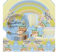 Travel, set di stoviglie da viaggio e avventurieri per feste, 20 ospiti, tovaglie, piatti, tazze, tovaglioli per accessori per feste di compleanno