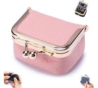 Travel Small Jewelry Organizer, Portable Leather Jewelry Case Organizer, Leather Mini Jewelry Box With Kiss Lock For Earrings Necklaces, Rings & Precious Articles (pink)