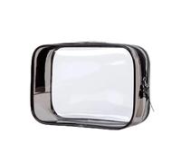 Travel Storage Cosmetic Bags PVC Waterproof Transparent Large Capacity Plastic Zipper Wash Portable Make Up Pounch(Black)