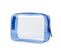 Travel Storage Cosmetic Bags PVC Waterproof Transparent Large Capacity Plastic Zipper Wash Portable Make Up Pounch(Blue)