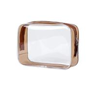 Travel Storage Cosmetic Bags PVC Waterproof Transparent Large Capacity Plastic Zipper Wash Portable Make Up Pounch(Coffee)