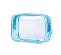 Travel Storage Cosmetic Bags PVC Waterproof Transparent Large Capacity Plastic Zipper Wash Portable Make Up Pounch(Light Blue)
