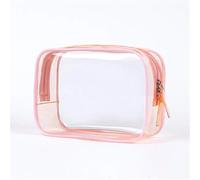 Travel Storage Cosmetic Bags PVC Waterproof Transparent Large Capacity Plastic Zipper Wash Portable Make Up Pounch(Pink)