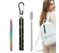 Travel Straws - Portable Telescopic Drinking Straw Set | Metal Straws Reusable with 1 Case 1 Cleaning Brush Keychain Cruise Ship Accessories for Home, Business and Cruise Ships
