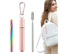 Travel Straws - Portable Telescopic Drinking Straw Set | Metal Straws Reusable with 1 Case 1 Cleaning Brush Keychain Cruise Ship Accessories for Home, Business and Cruise Ships