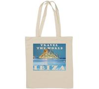 Travel the world I b i z a Natural Cotton Tote Bag Bianco