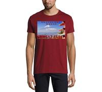 Travel The World Mount Fuji Japan Crew Neck Cotton T-Shirt Uomo Bordeaux, Bordeaux, S