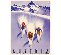 Travel Tourism Winter Sport Austria Ski Snow Alps Art Print Poster Wall Decor 12X16 Inch Viaggio Turismo Inverno La neve Alpi Manifesto Parete
