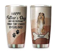 Travel Tumbler Tazza Termica Portatile Tazze Da Viaggio Per Papà Natale Anniversario 590 Ml Shetland Sheepdog Personalizzato - Felice Festa Del Papà, Servitore Umano, Il Tuo Papà Peloso
