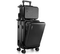 TRAVELARIM 22 Inch Carry On Luggage 22x14x9 Airline Approved, Carry On Suitcase with Wheels, Hard-shell Carry-on Luggage, Durable Luggage Carry-On, Jet Black Small Suitcase with Cosmetic Case