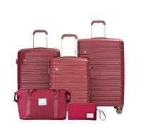 Travelhouse Ascona - Set di 5 bagagli, valigetta con ruote, policarbonato + custodia rigida ABS, borsa da viaggio e beauty case, set di bagagli a mano, rosso vivo, Set di valigie
