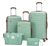 Travelhouse Ascona - Set di 5 valigie con ruote, in policarbonato + ABS rigido, borsa da viaggio e beauty case, set bagaglio a mano, verde scuro, S, M, L, Set di valigie