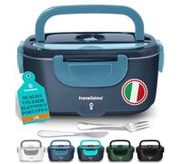 TRAVELISIMO Scaldavivande Elettrico Portatile 80W 1,5L Porta Pranzo Termico 220V/12V/24V Scalda Vivande Portatile Elettrico per Viaggio e Lavoro Portavivande Termico & Porta Pranzo Riscaldabile